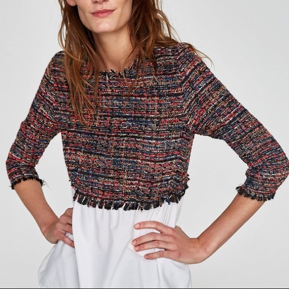 ZARA Tweed & Poplin Top ♥️ - Picture 4 of 16